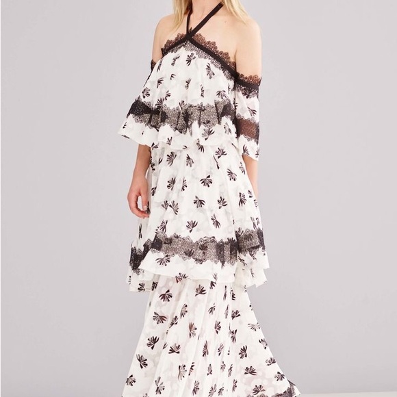 Sachin + Babi Dresses & Skirts - Sachin + Babi Noir Black and White Lace Ruffle Evening Gown Dress